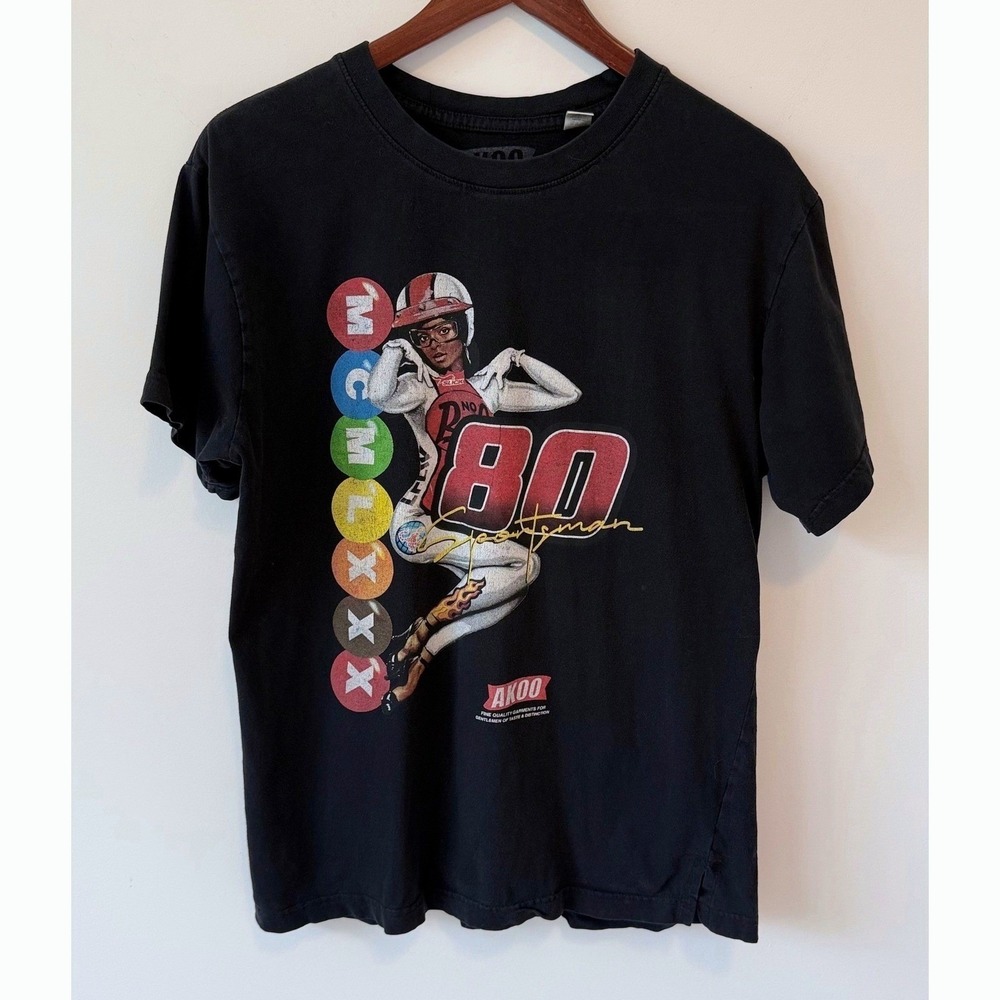 AKOO Mens Size Medium Black Nascar Graphic T Shirt Streetwear Y2K Vintage
